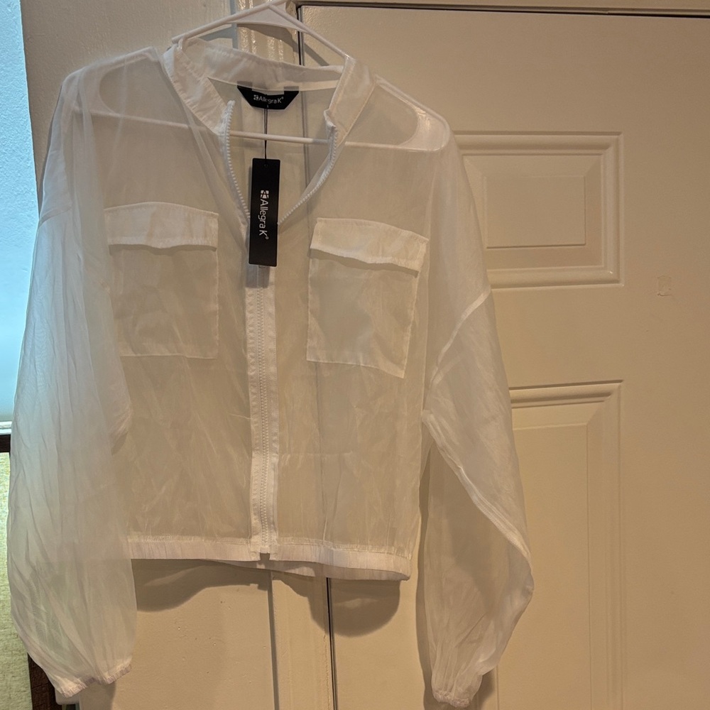 Sheer zip up sleeve see through bomber jacket